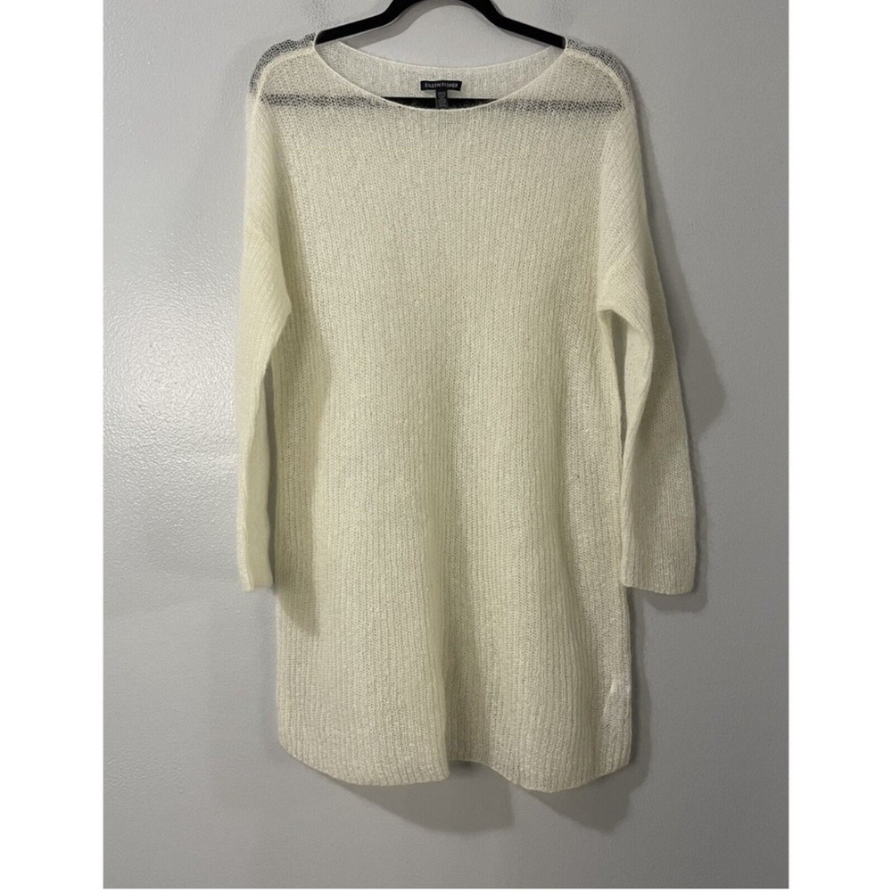 Eileen Fisher cream mohair open stitch loose knit tunic